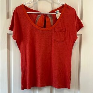 Anthropologie C. Keer Orange Silk Bow & Cotton Body Blouse T-Shirt - Size Small